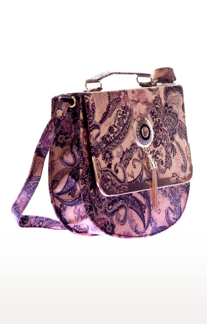 Aliado | Aliado Faux Leather Brown Embellished Magnetic Snap Sling Bag  2