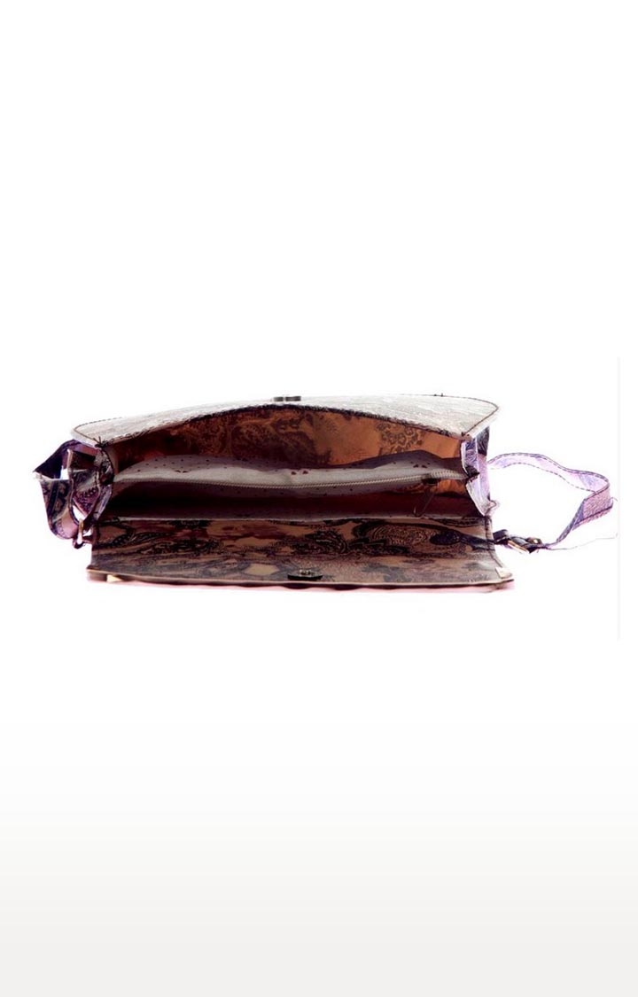 Aliado | Aliado Faux Leather Brown Embellished Magnetic Snap Sling Bag  4