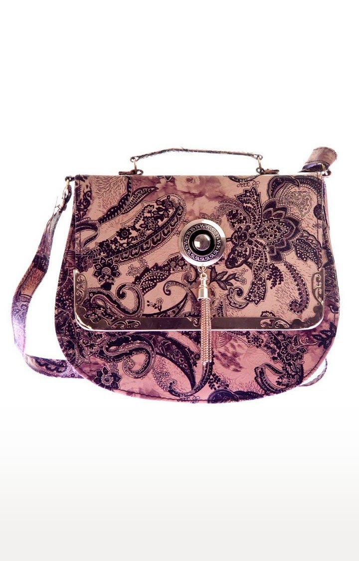 Aliado | Aliado Faux Leather Brown Embellished Magnetic Snap Sling Bag  0