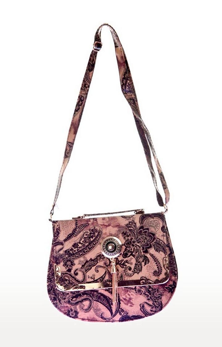 Aliado | Aliado Faux Leather Brown Embellished Magnetic Snap Sling Bag  3