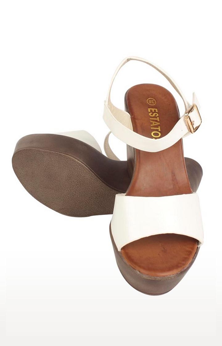 ESTATOS | Estatos PU White Coloured Ankle Strap Peep Toe Platform Wedges  4