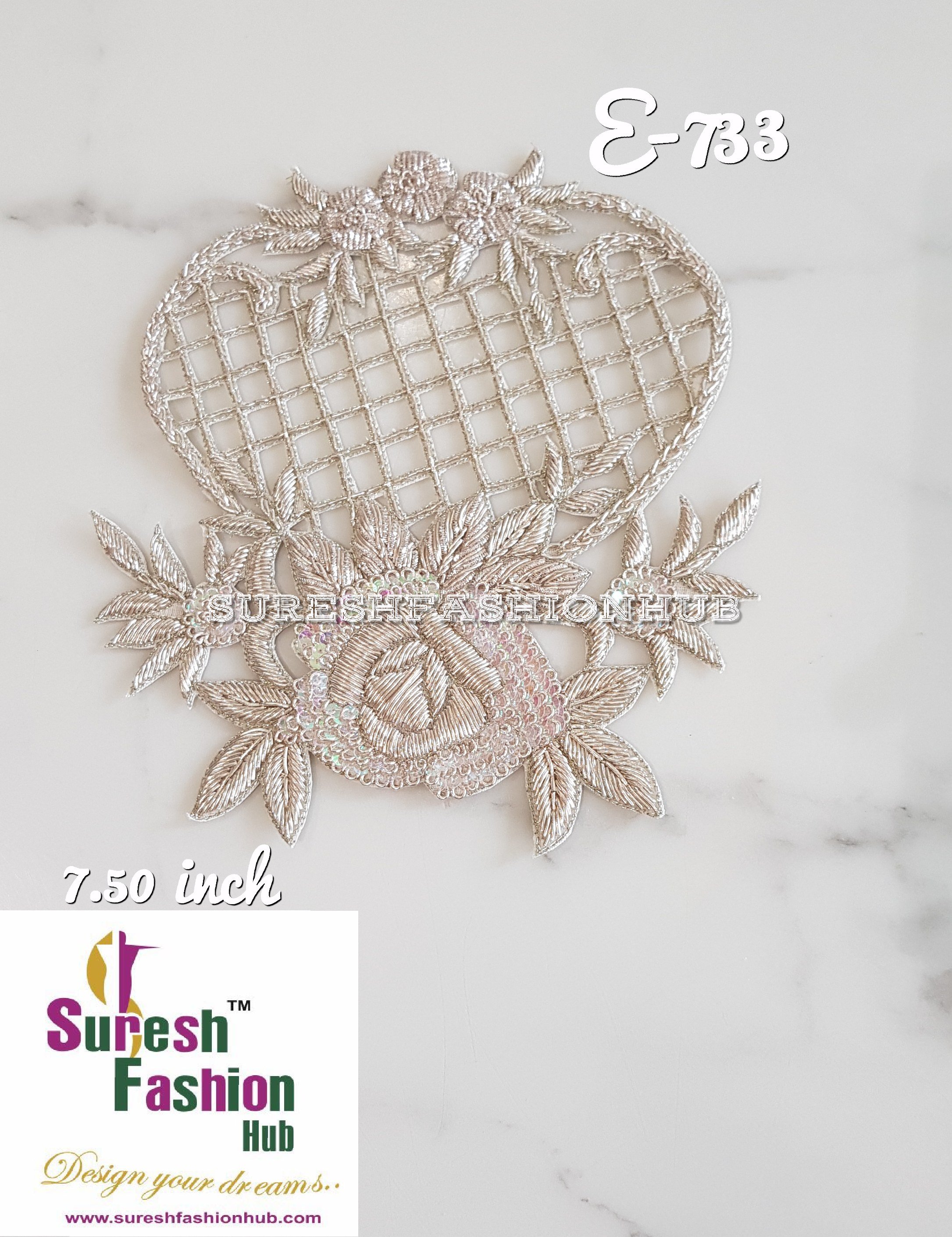 Embellished Handmade Net patterned Patch- Water Gold Color. Size 7.5 Inch long