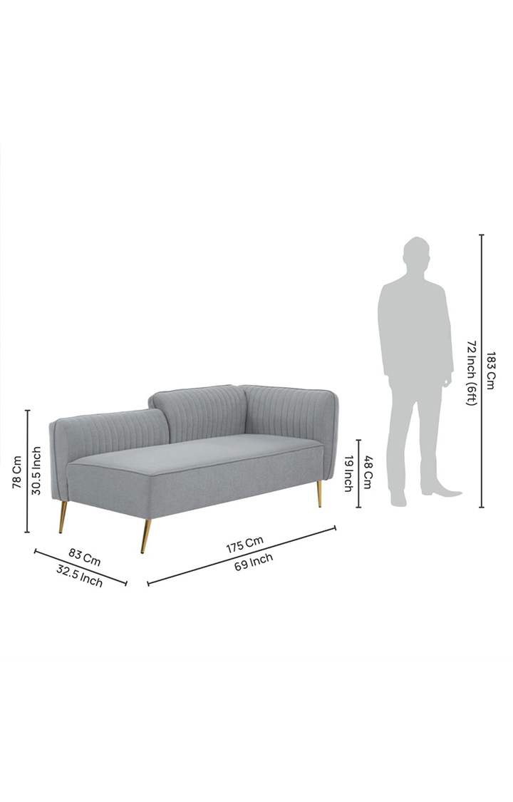 neudot Diva RHS Sofa Chaise Lounger with Golden Legs for Living Room|Bedroom|2 Person Sofa|Diwan|Premium Fabric | Solid Wood Frame|2 Seater (Colour : Misty Grey (DIY))