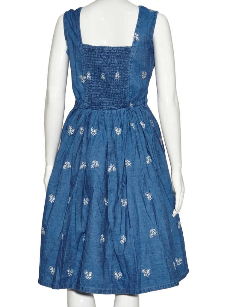 Balaji Creation Women's Blue Denim Embroidered Short Midi Dress