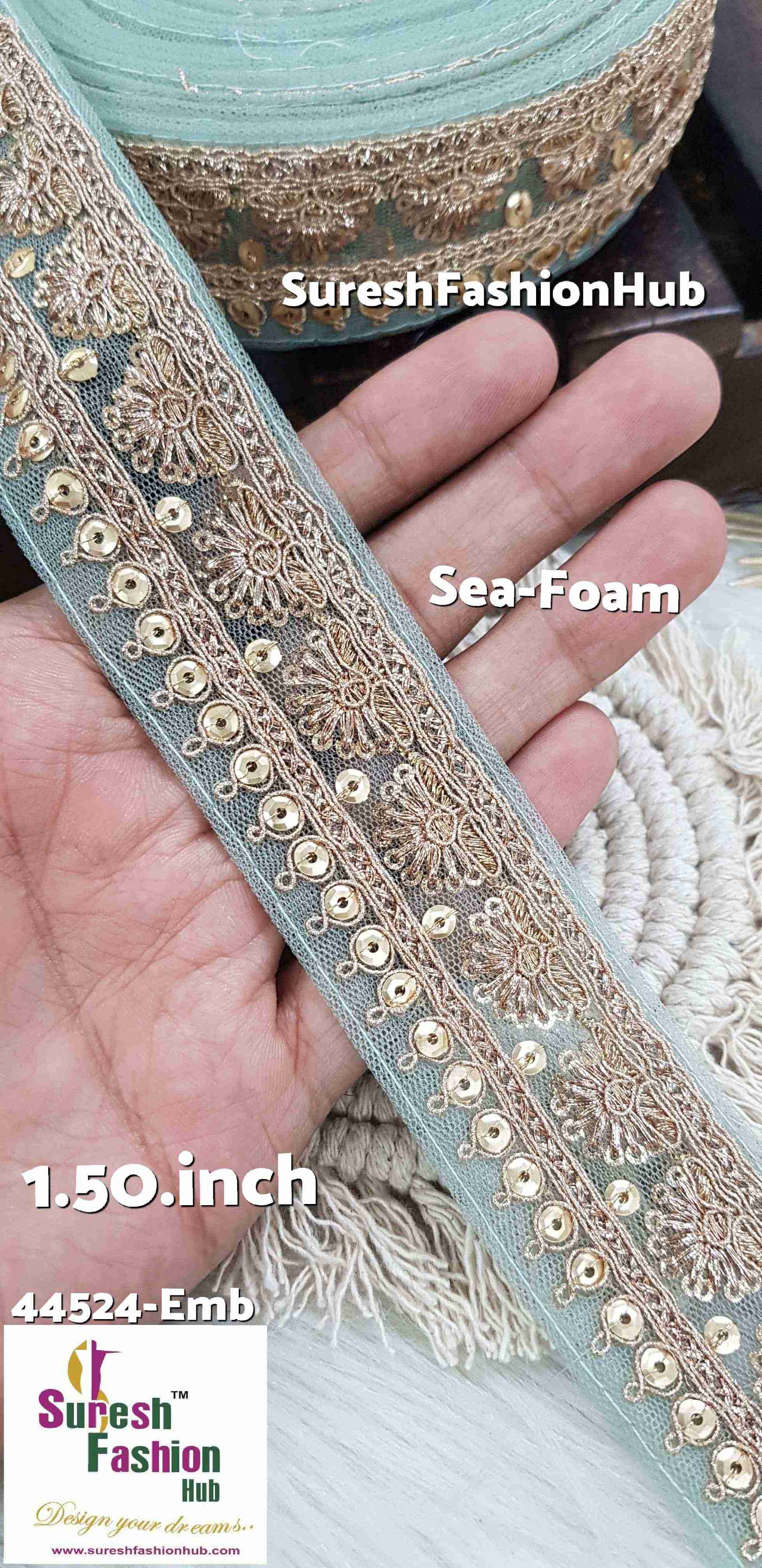 Golden Sea Foam Embroidered Net Lace