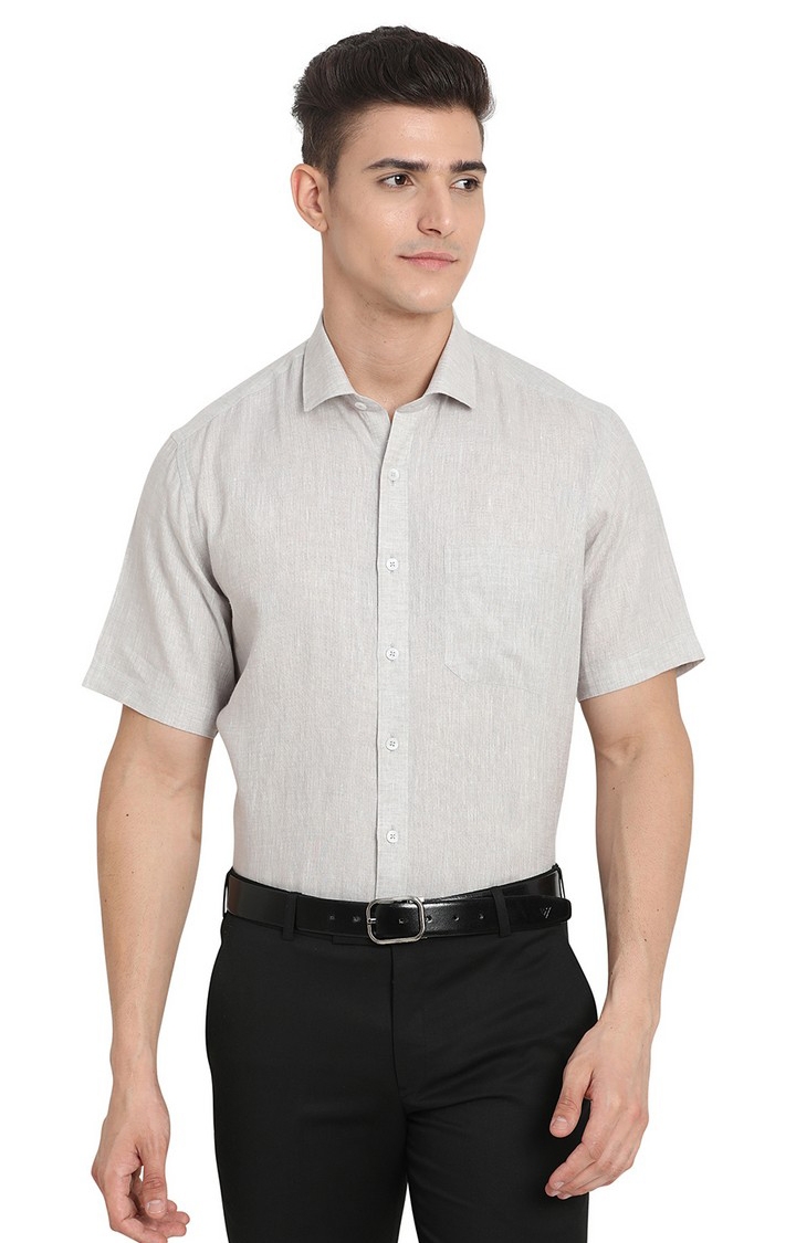 JadeBlue | LIMESTONE -62 BEIGE Men's Beige Linen Solid Formal Shirts 0