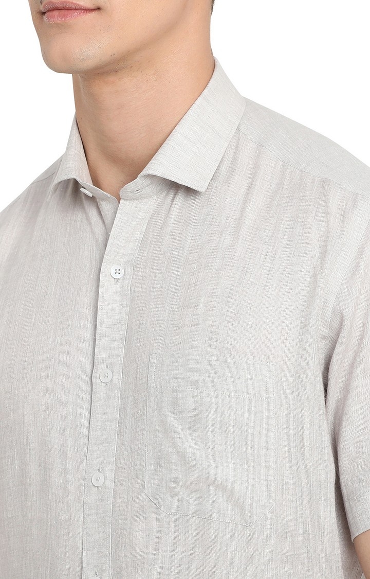 JadeBlue | LIMESTONE -62 BEIGE Men's Beige Linen Solid Formal Shirts 3