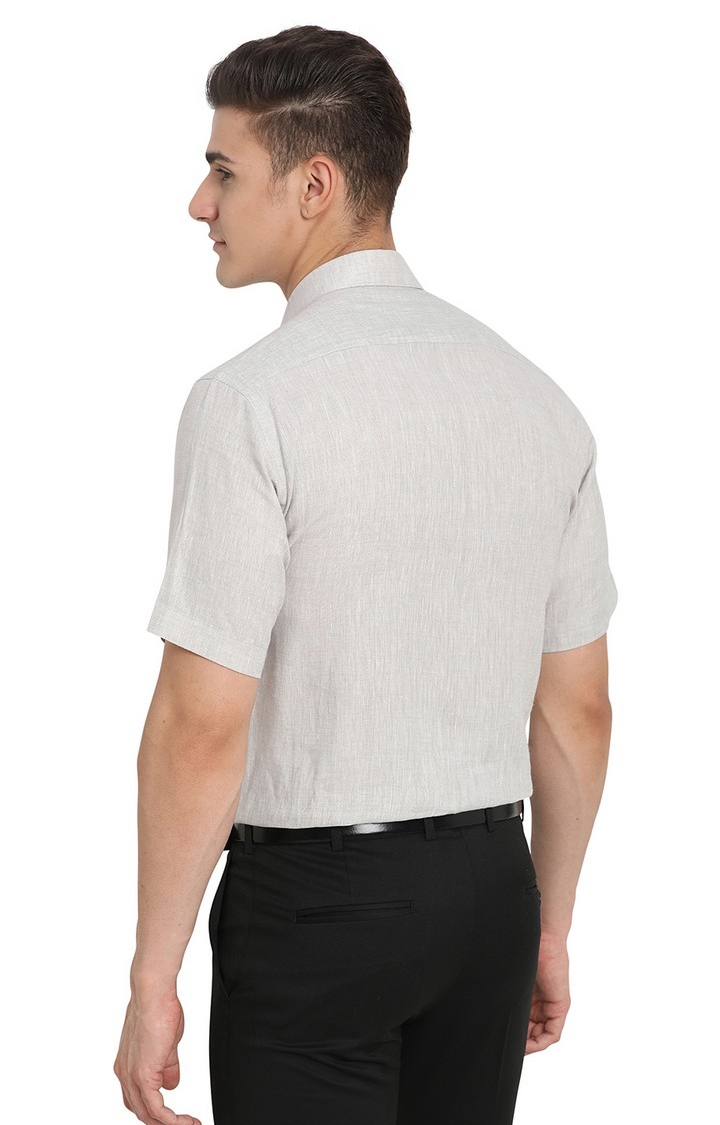 JadeBlue | LIMESTONE -62 BEIGE Men's Beige Linen Solid Formal Shirts 2