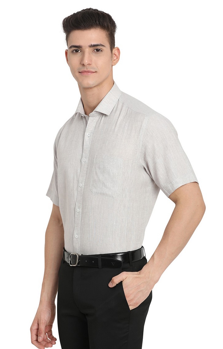 JadeBlue | LIMESTONE -62 BEIGE Men's Beige Linen Solid Formal Shirts 1