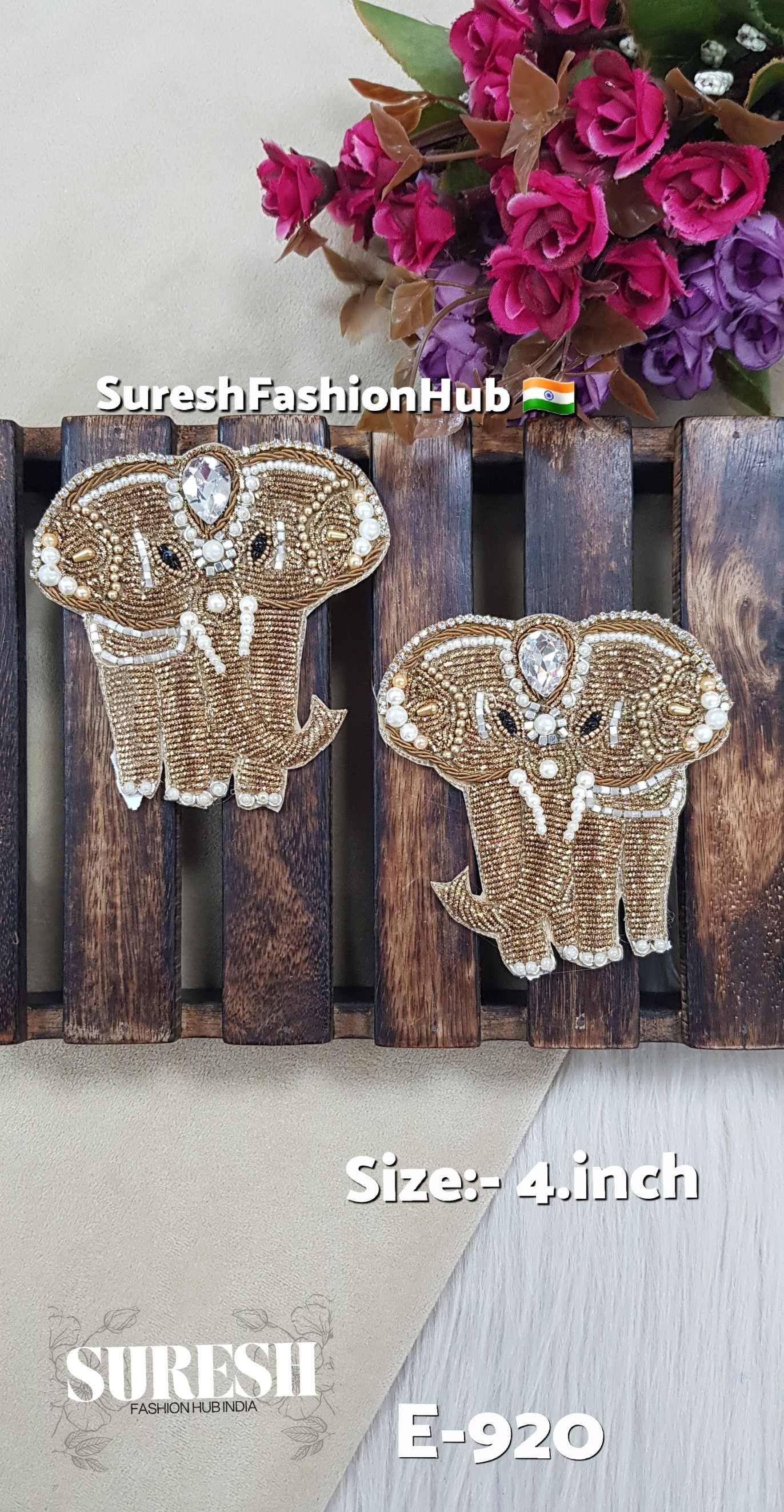 Right Side Facing Matt Zardosi Elephant Patch – E-920