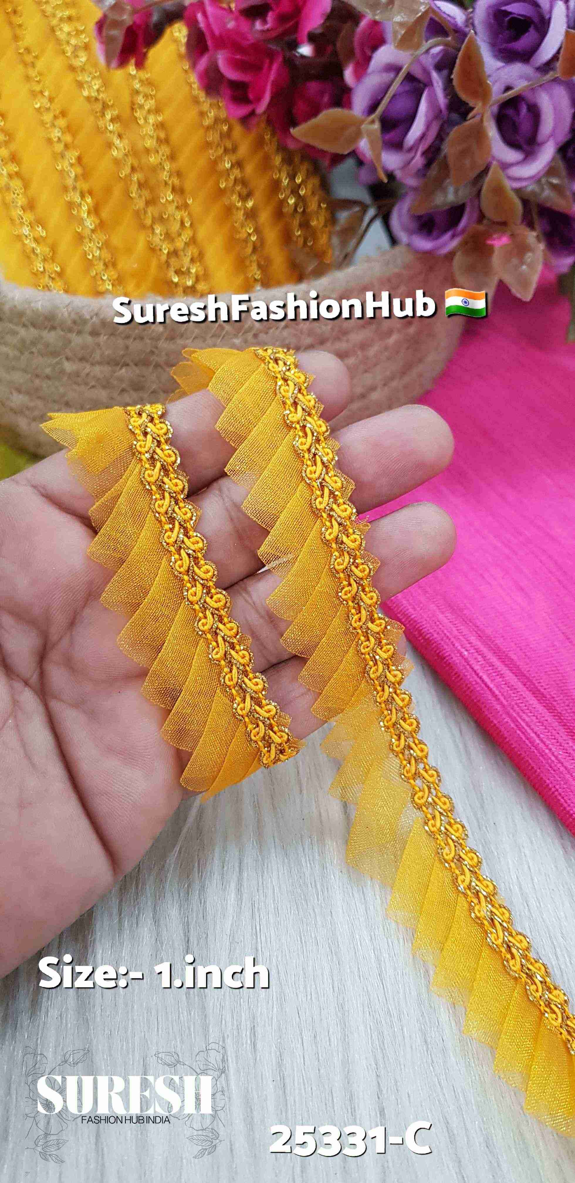 One Side Scallop Organza Jhalar Yellow Lace | 25331-C