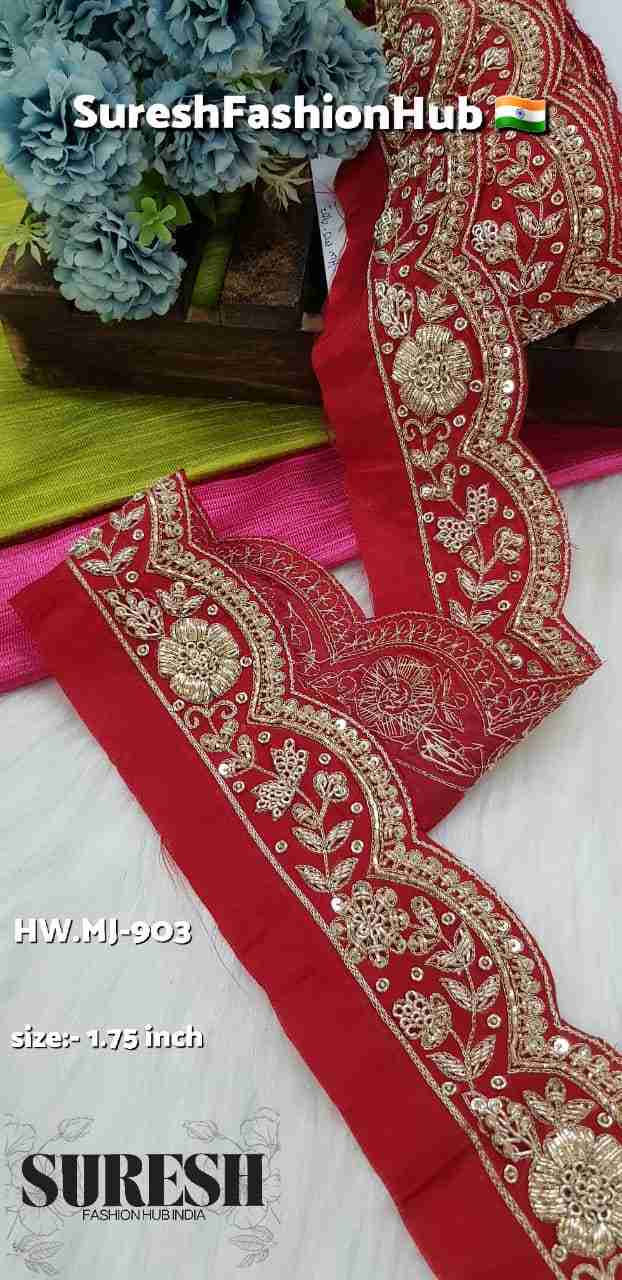 Red Regal Handmade Zardosi Bead Zari Couture Lace – Mj-903