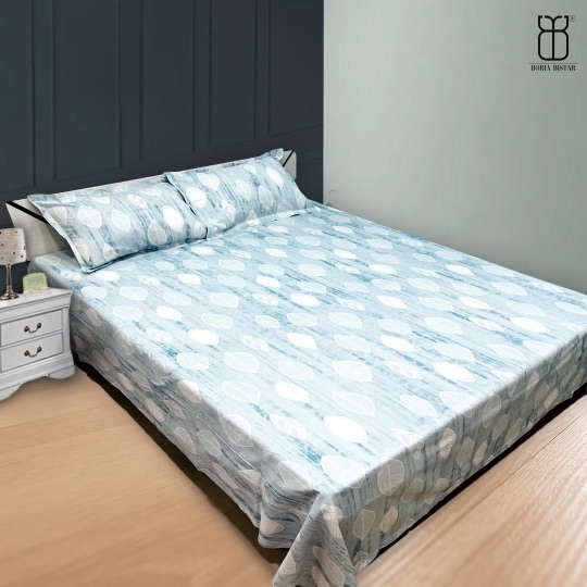 Boria Bistar | Boria Bistar 100% Cotton Twill Satin Pearl Printed Double Bedsheet with 2 Pillowcovers|1