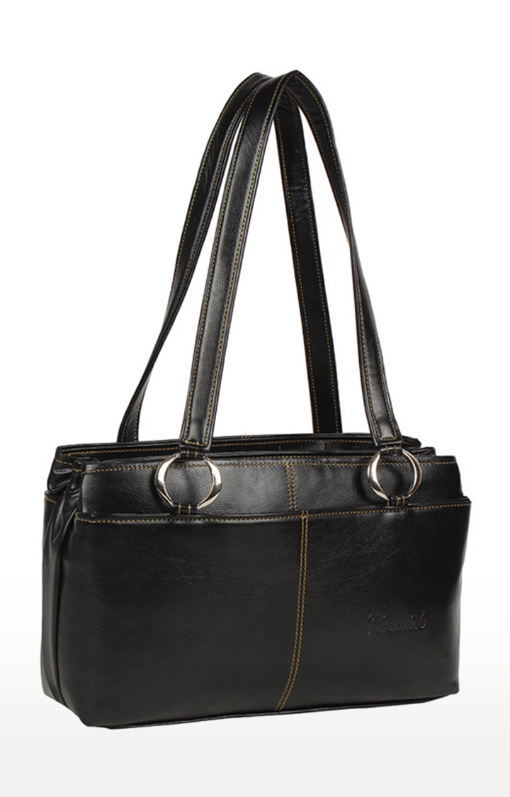 Aliado | Aliado Faux Leather Solid Black Zipper Closure Formal Handbag 2