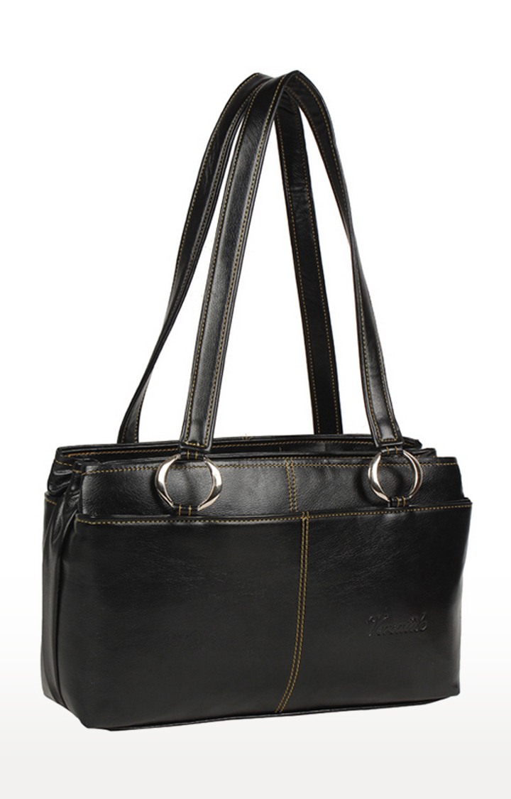 Aliado Faux Leather Solid Black Zipper Closure Formal Handbag