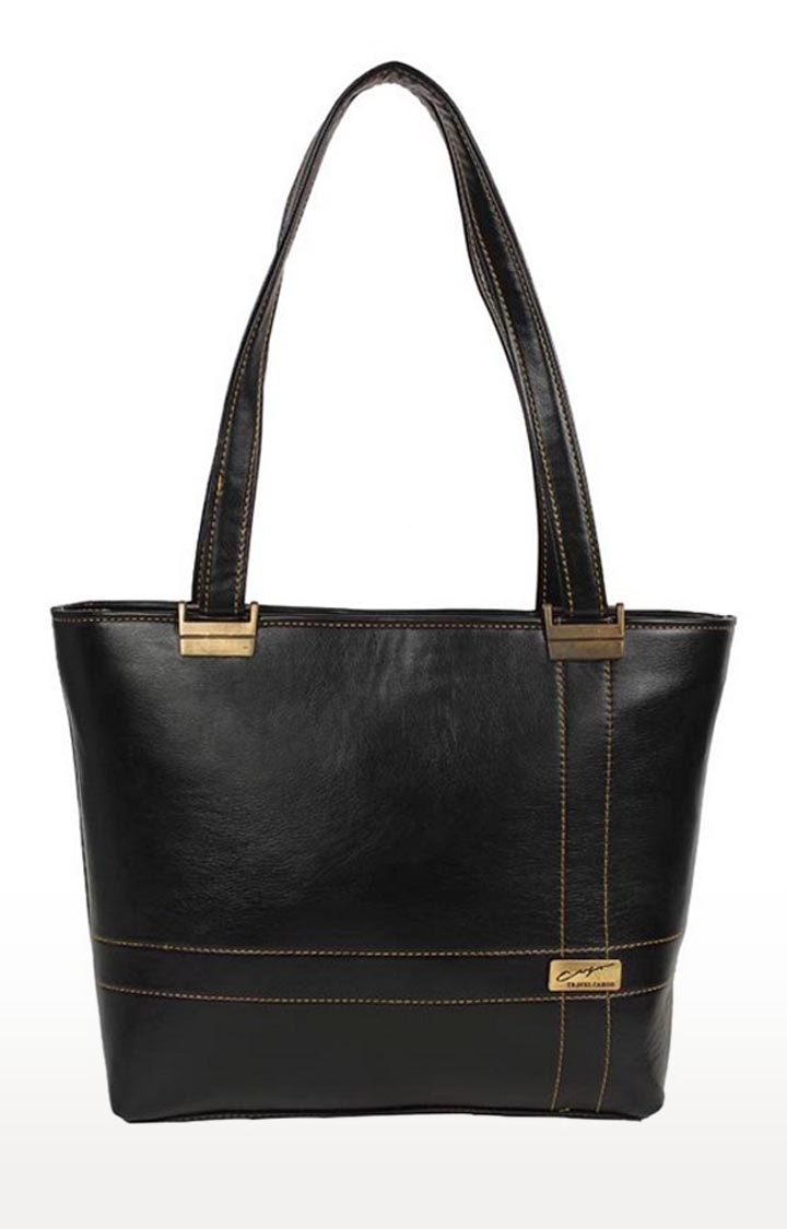 Aliado | Aliado Faux Leather Solid Black Zipper Closure Formal Handbag  0