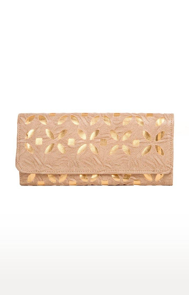 Aliado | Envie Faux Leather Cream Coloured Magnetic Snap Closure Embellished Clutch 0