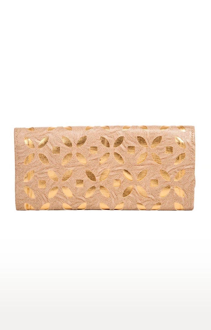 Aliado | Envie Faux Leather Cream Coloured Magnetic Snap Closure Embellished Clutch 1