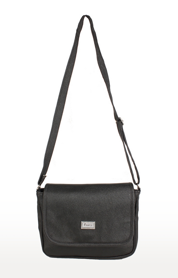 Aliado | Aliado Faux Leather Solid Black Magnetic Snap Sling Bag  3
