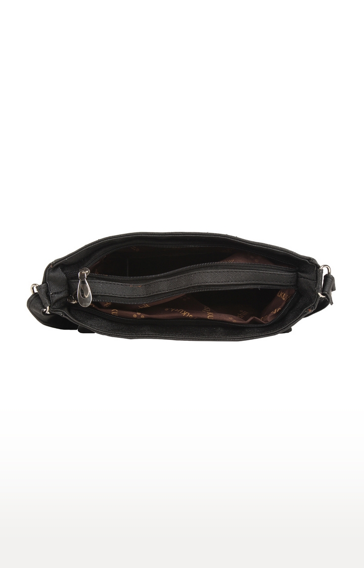 Aliado | Aliado Faux Leather Solid Black Magnetic Snap Sling Bag  4