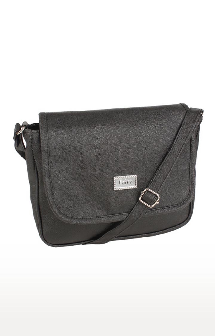 Aliado | Aliado Faux Leather Solid Black Magnetic Snap Sling Bag  2