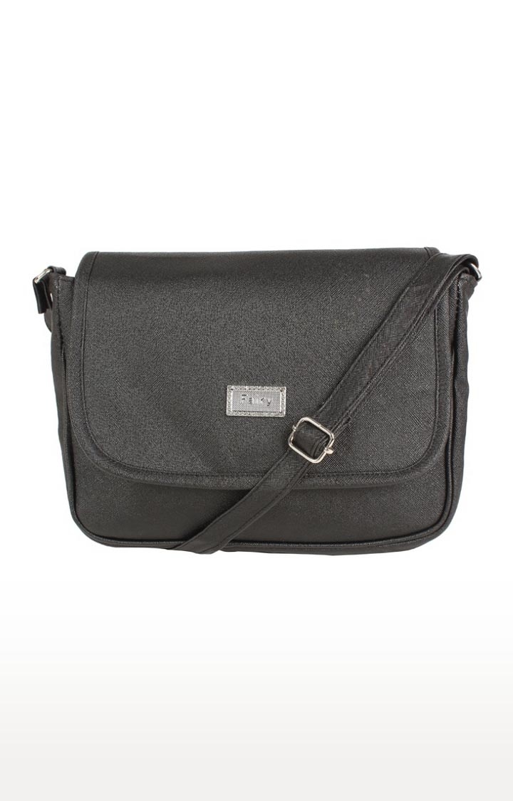 Aliado | Aliado Faux Leather Solid Black Magnetic Snap Sling Bag  0