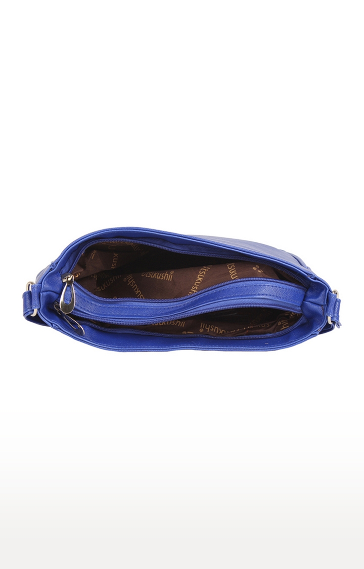 Aliado | Aliado Faux Leather Solid Blue Magnetic Snap Sling Bag  4