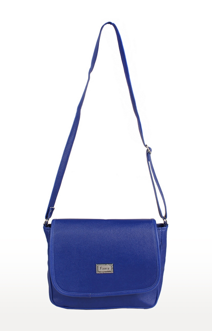 Aliado | Aliado Faux Leather Solid Blue Magnetic Snap Sling Bag  3