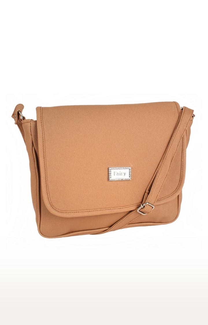 Aliado | Aliado Faux Leather Solid Beige Magnetic Snap Sling Bag  2
