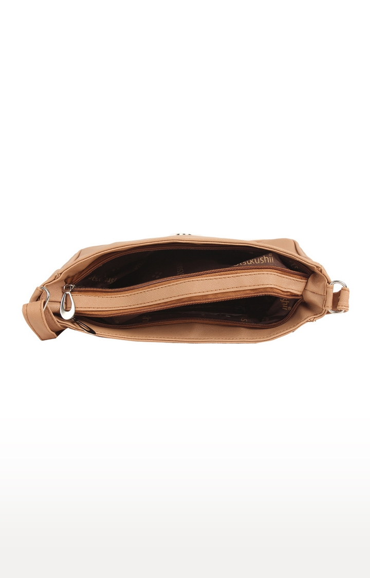 Aliado | Aliado Faux Leather Solid Beige Magnetic Snap Sling Bag  4