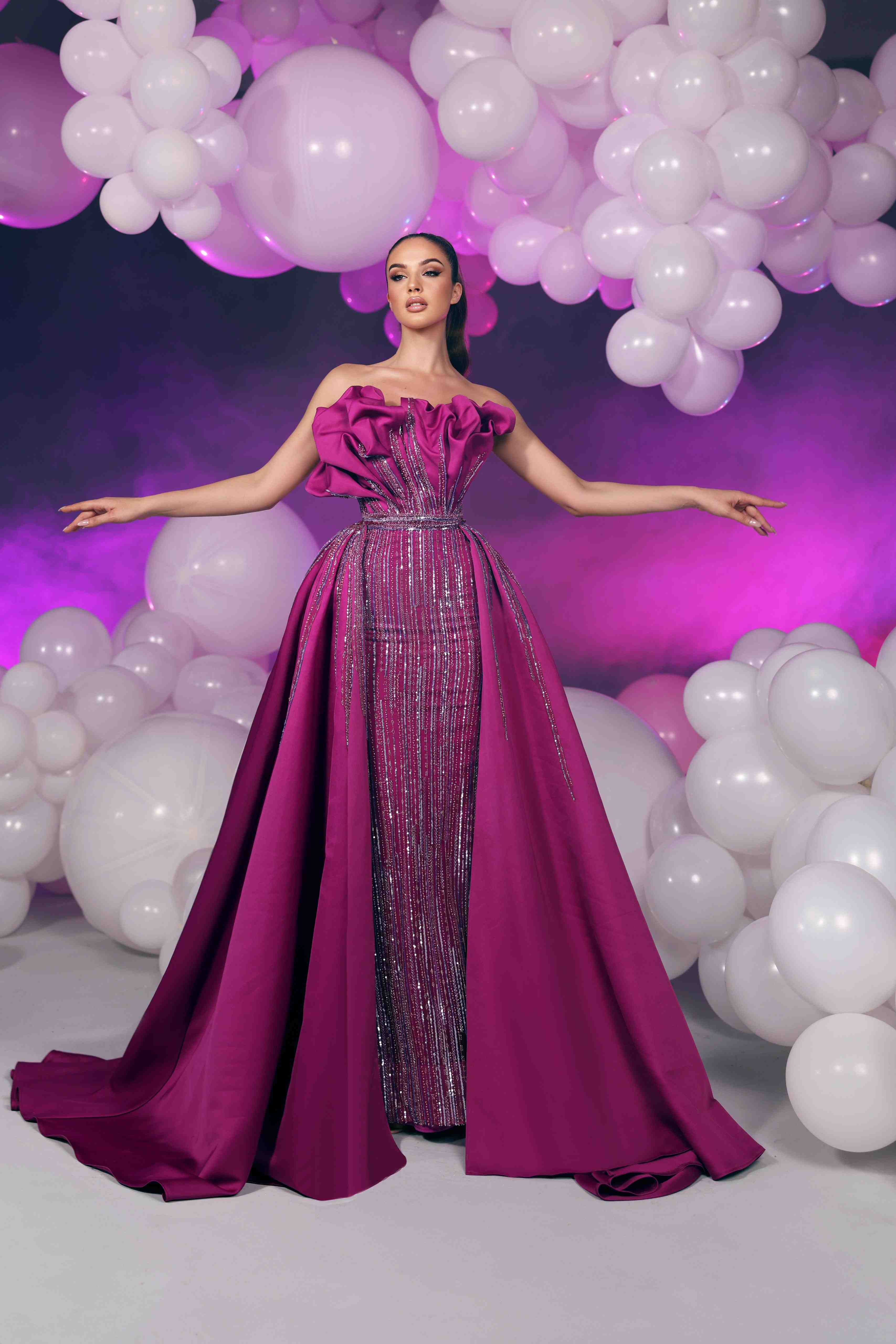 Hot Pink Sculpted overskirt gown