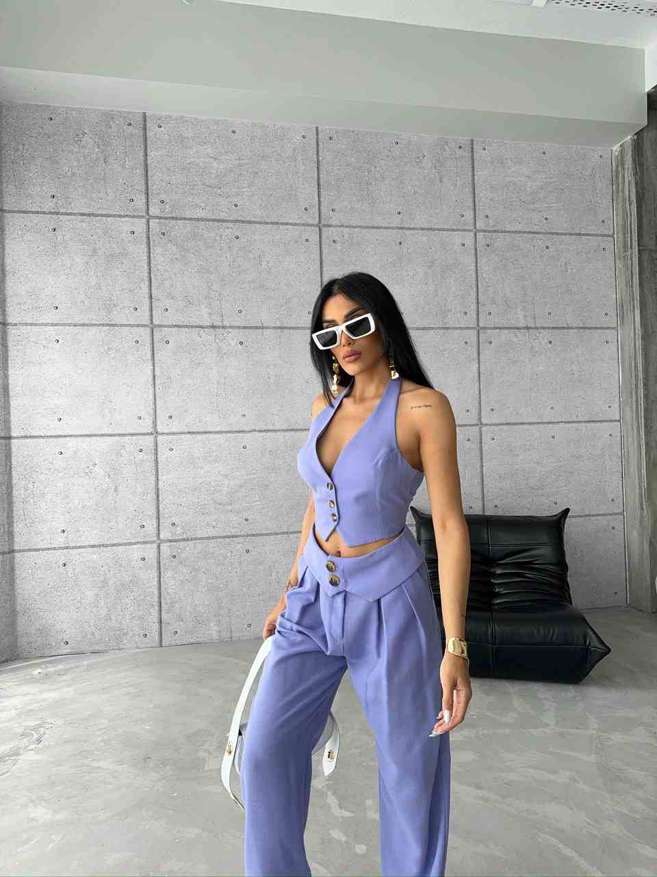 Lilac cropped waistcoat with pants co-ord set