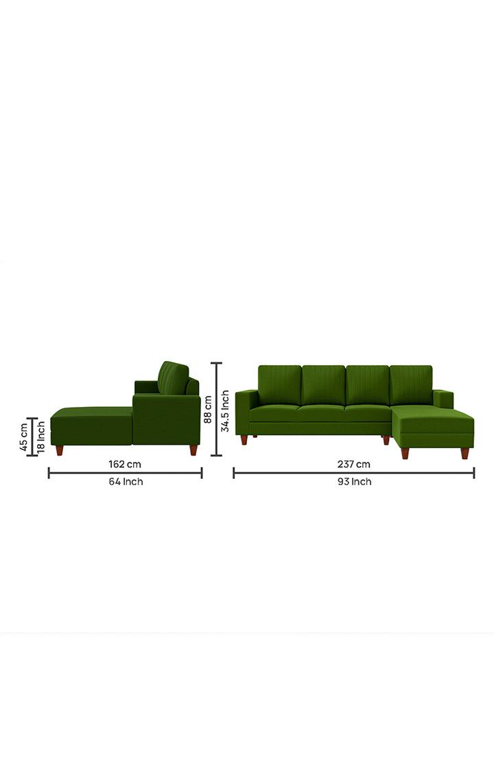 neudot Roman LHS Sectional Sofa for Living Room |6 Person Sofa|Premium Fabric with Cushioned Armrest | Solid Wood Frame|6 Seater in Emerald Green Color