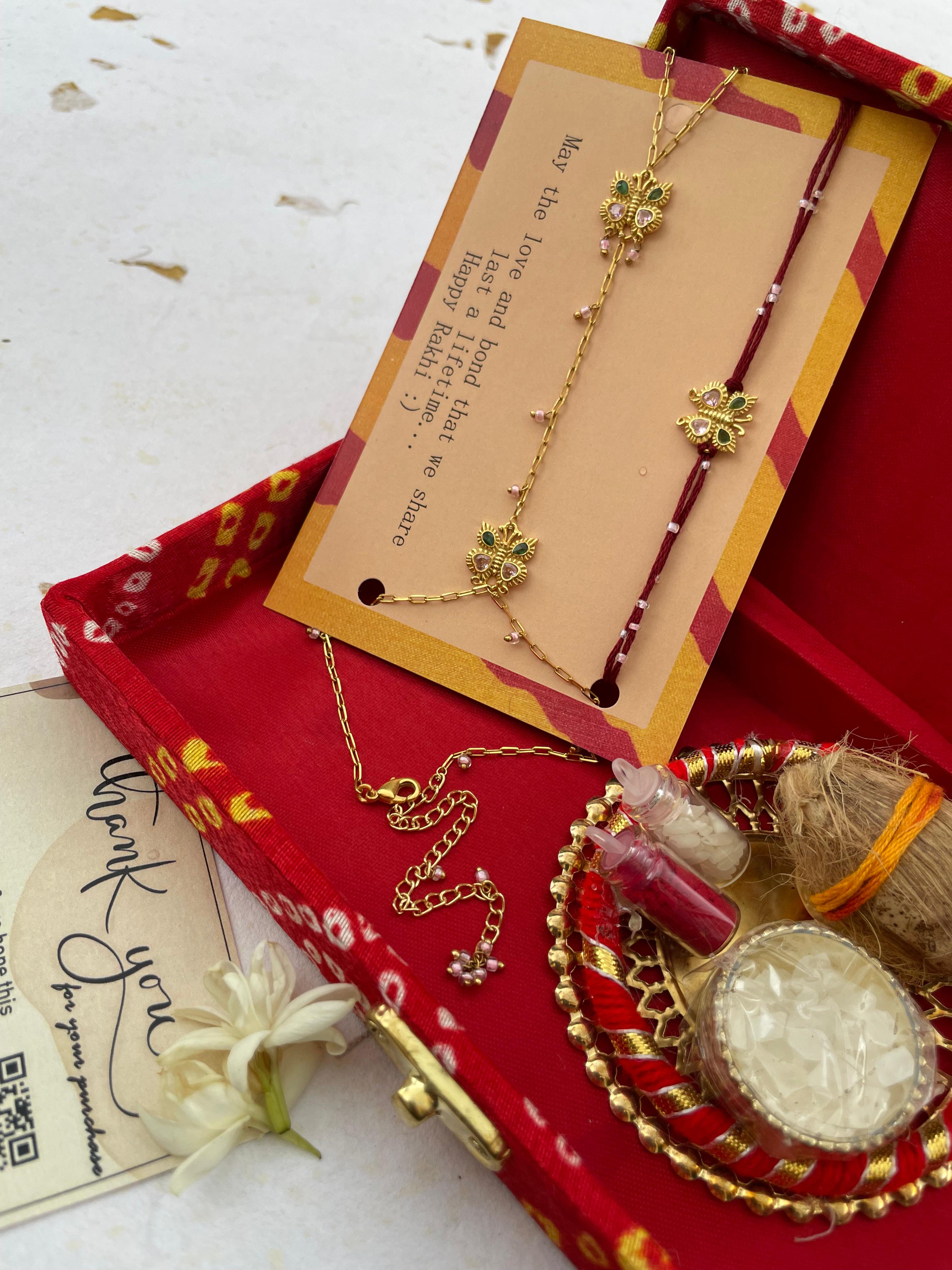 Pair Of Titli Rakhi And Hathphool