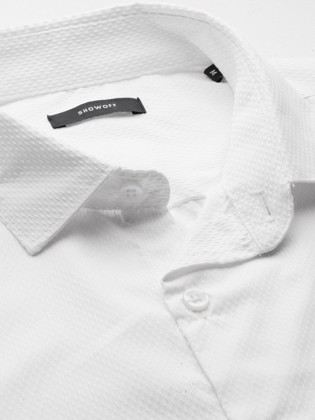 SHOWOFF Men's Spread Collar Self Design White Slim Fit Shirt