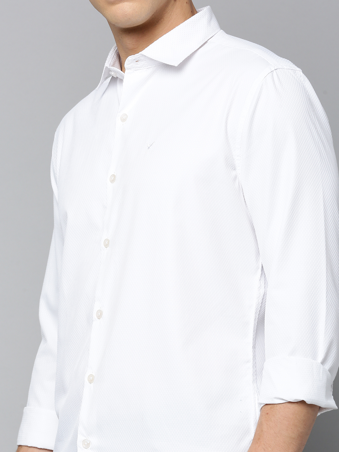 SHOWOFF Men's Spread Collar Self Design White Slim Fit Shirt