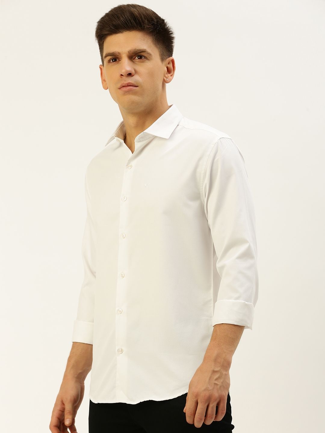 Showoff | SHOWOFF Men's Spread Collar Self Design White Slim Fit Shirt 2