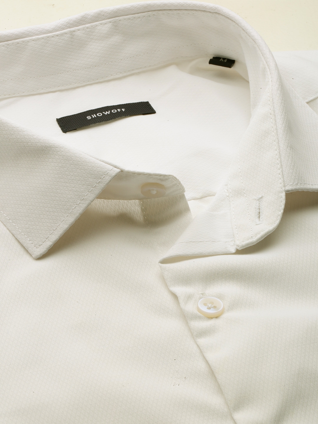 Showoff | SHOWOFF Men's Spread Collar Self Design White Slim Fit Shirt 6
