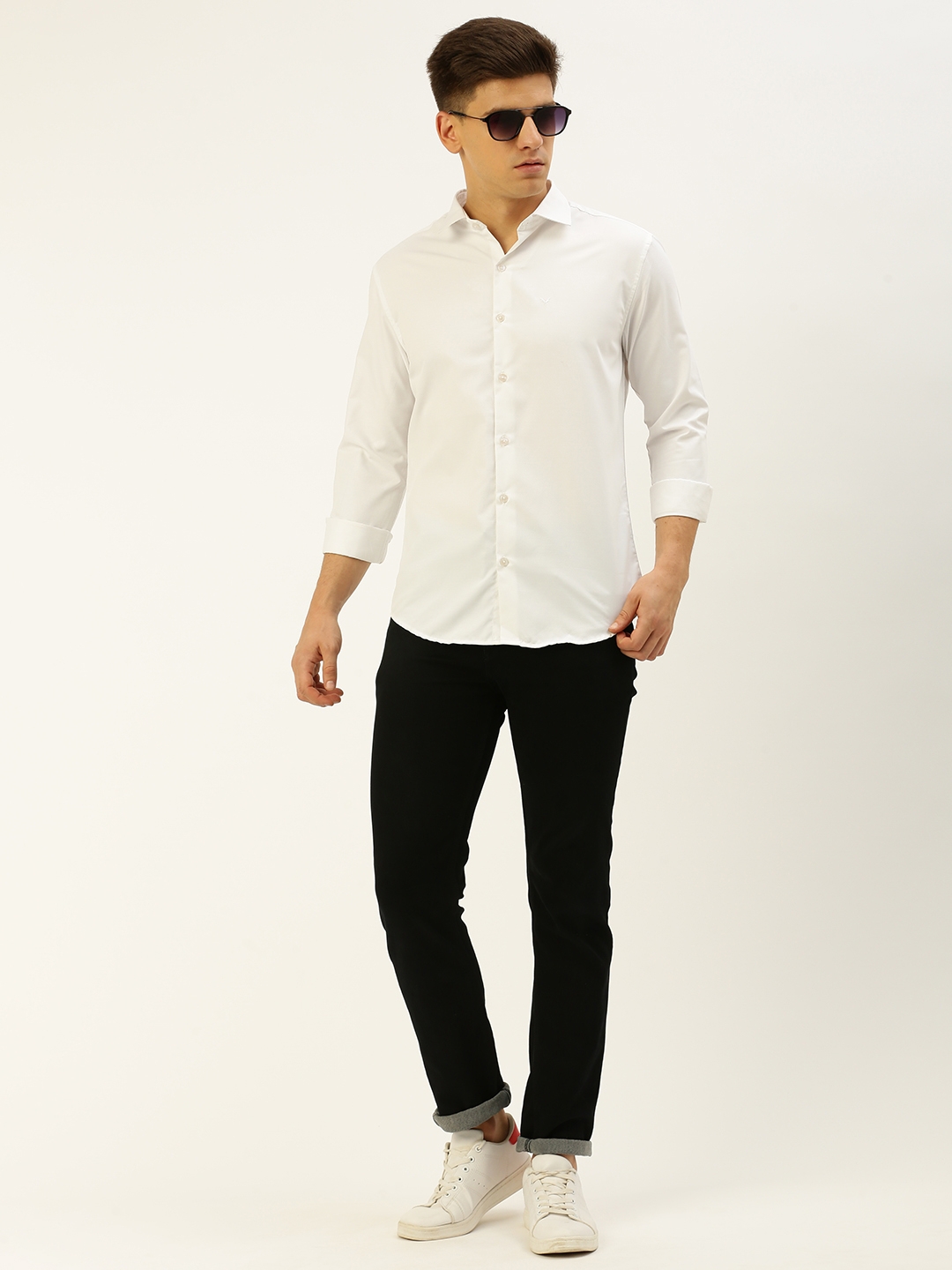 Showoff | SHOWOFF Men's Spread Collar Self Design White Slim Fit Shirt 4