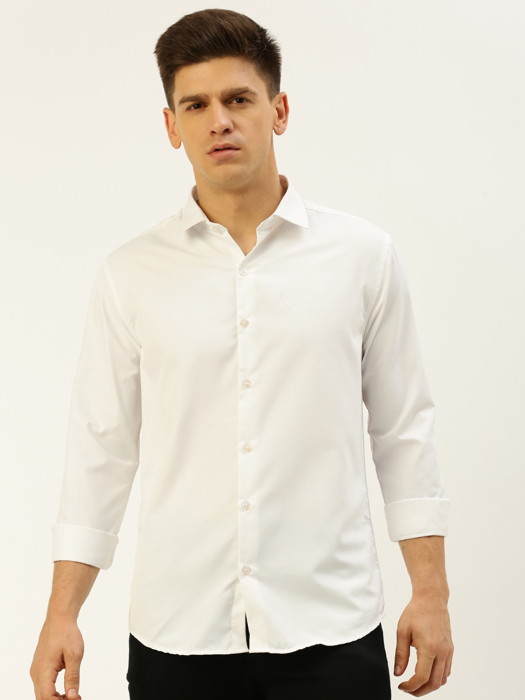 Showoff | SHOWOFF Men's Spread Collar Self Design White Slim Fit Shirt 1