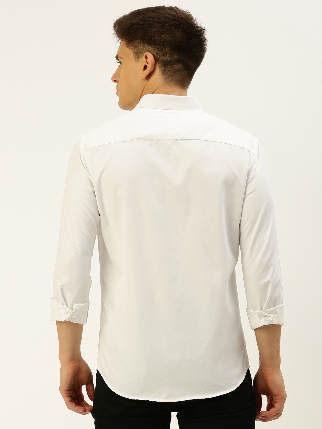 Showoff | SHOWOFF Men's Spread Collar Self Design White Slim Fit Shirt 3
