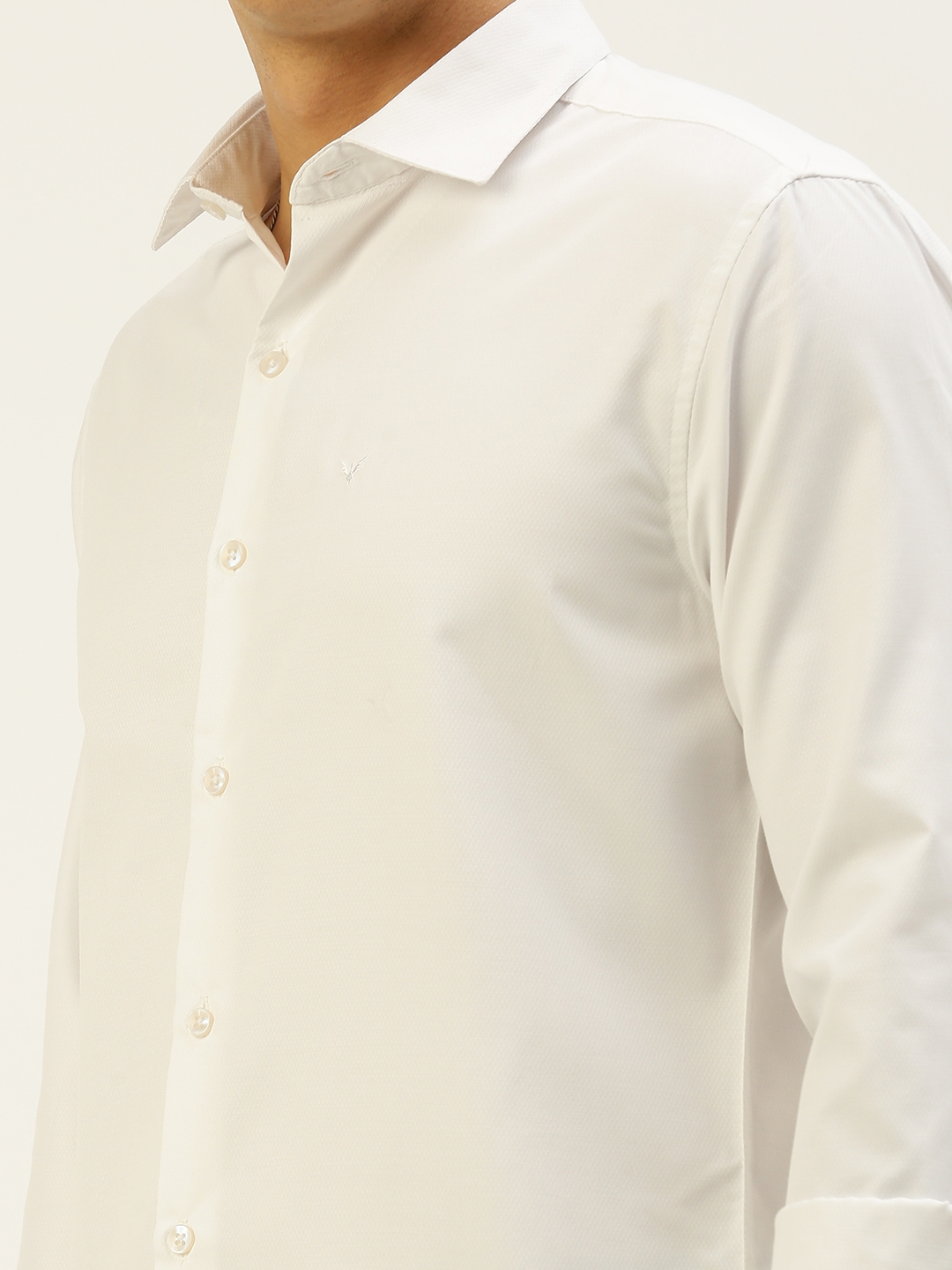 Showoff | SHOWOFF Men's Spread Collar Self Design White Slim Fit Shirt 5