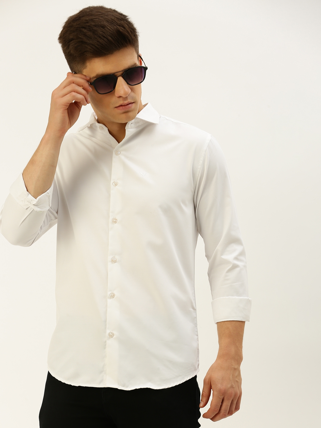 Showoff | SHOWOFF Men's Spread Collar Self Design White Slim Fit Shirt 0