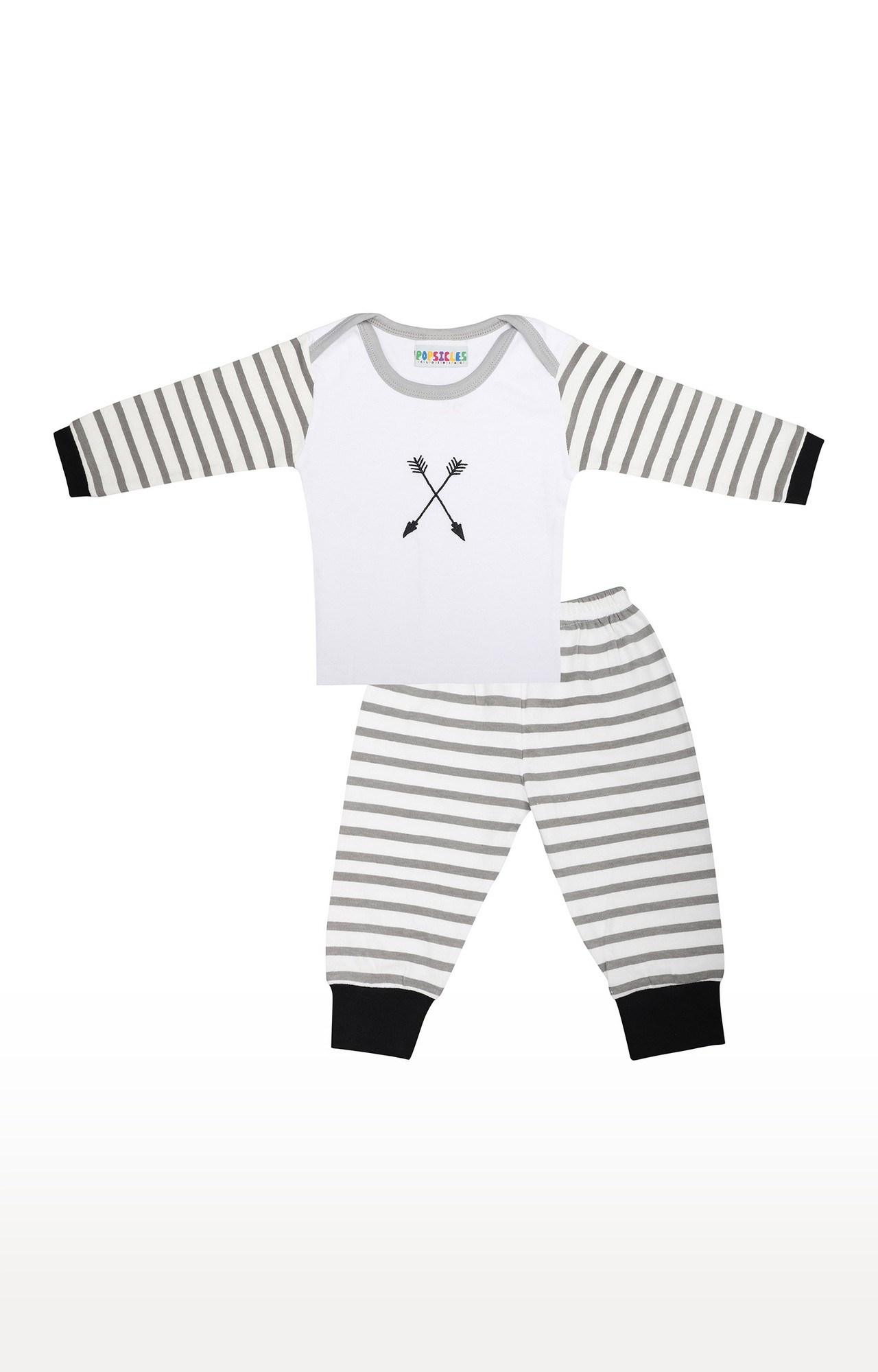 Popsicles Soft Cotton Comfort fit Round Neck Long Sleeves T-shirt and Pants Set for Boys - Off White (0-3M)