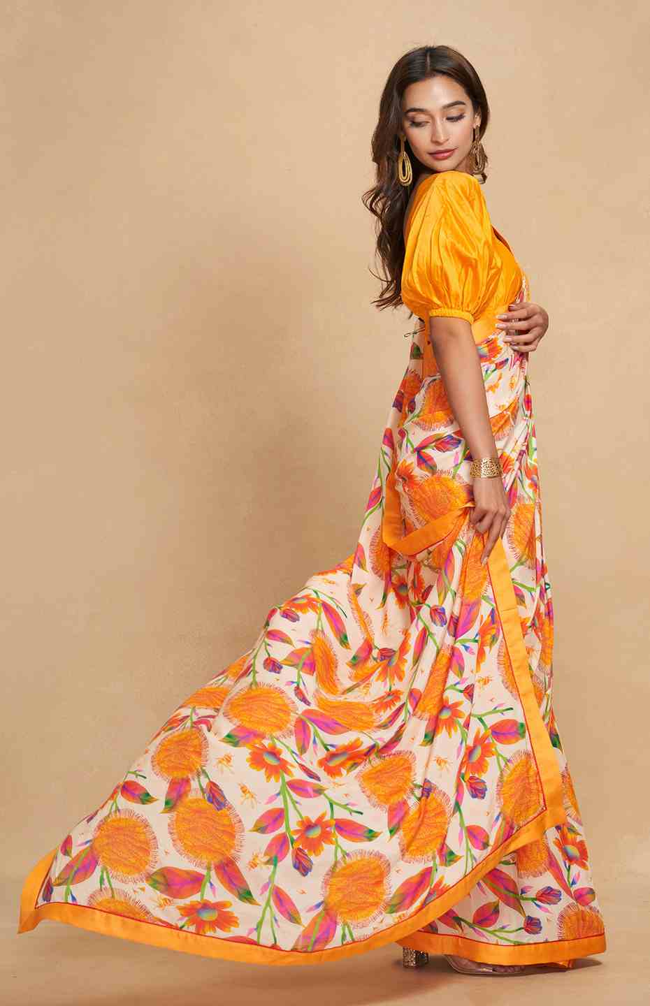 Orange Printed Saree