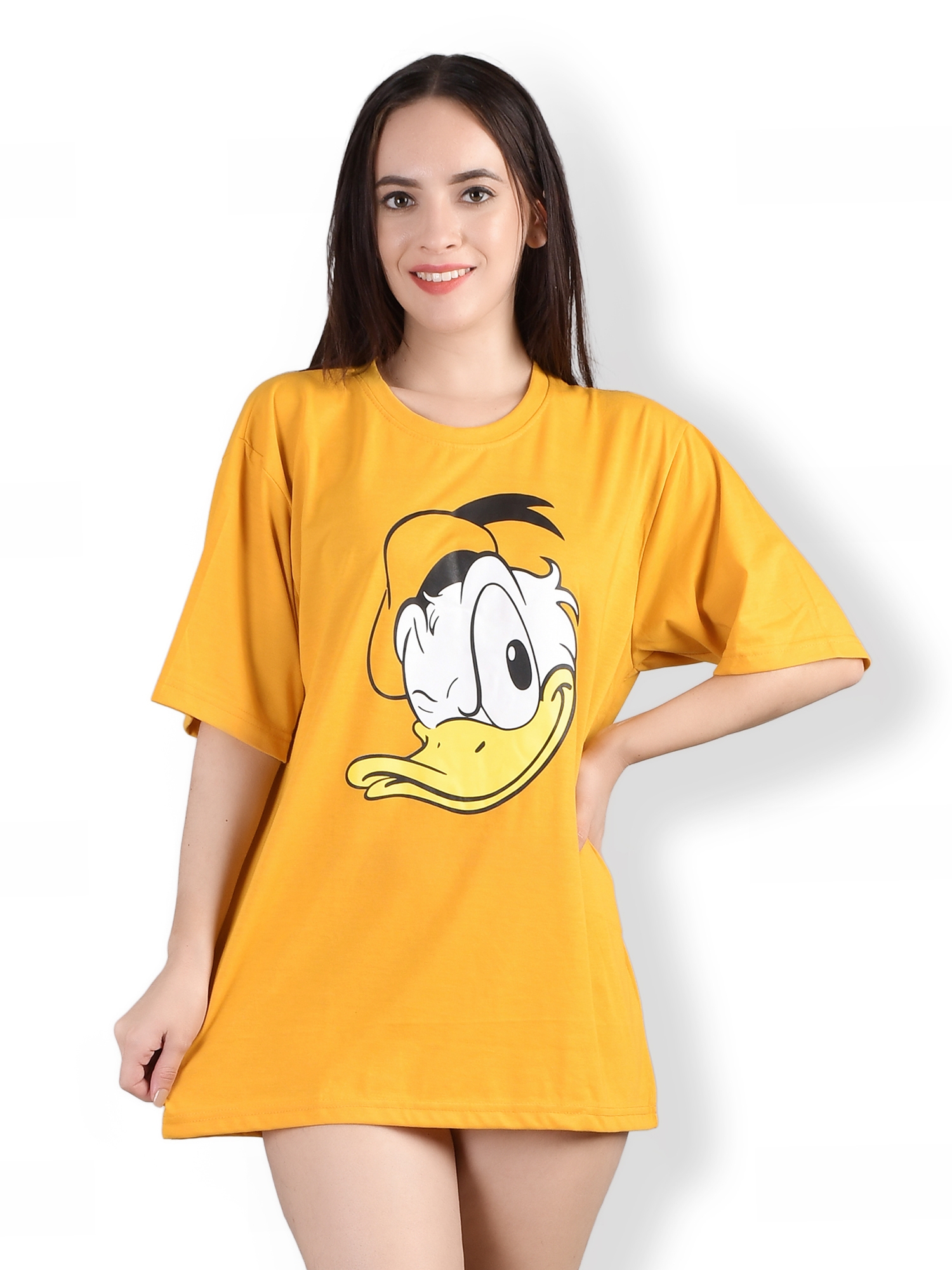 Weardo | Cool Duck : Quirky Printed Oversized Women's Tees In Yellow Color