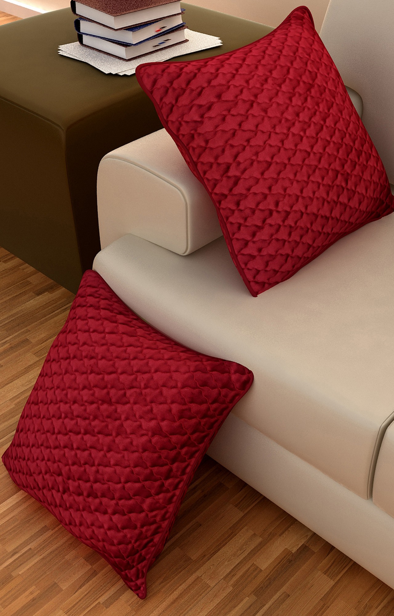 Sita Fabrics Pack of 2 Velvet Quilted Soft Solid Decorative Square