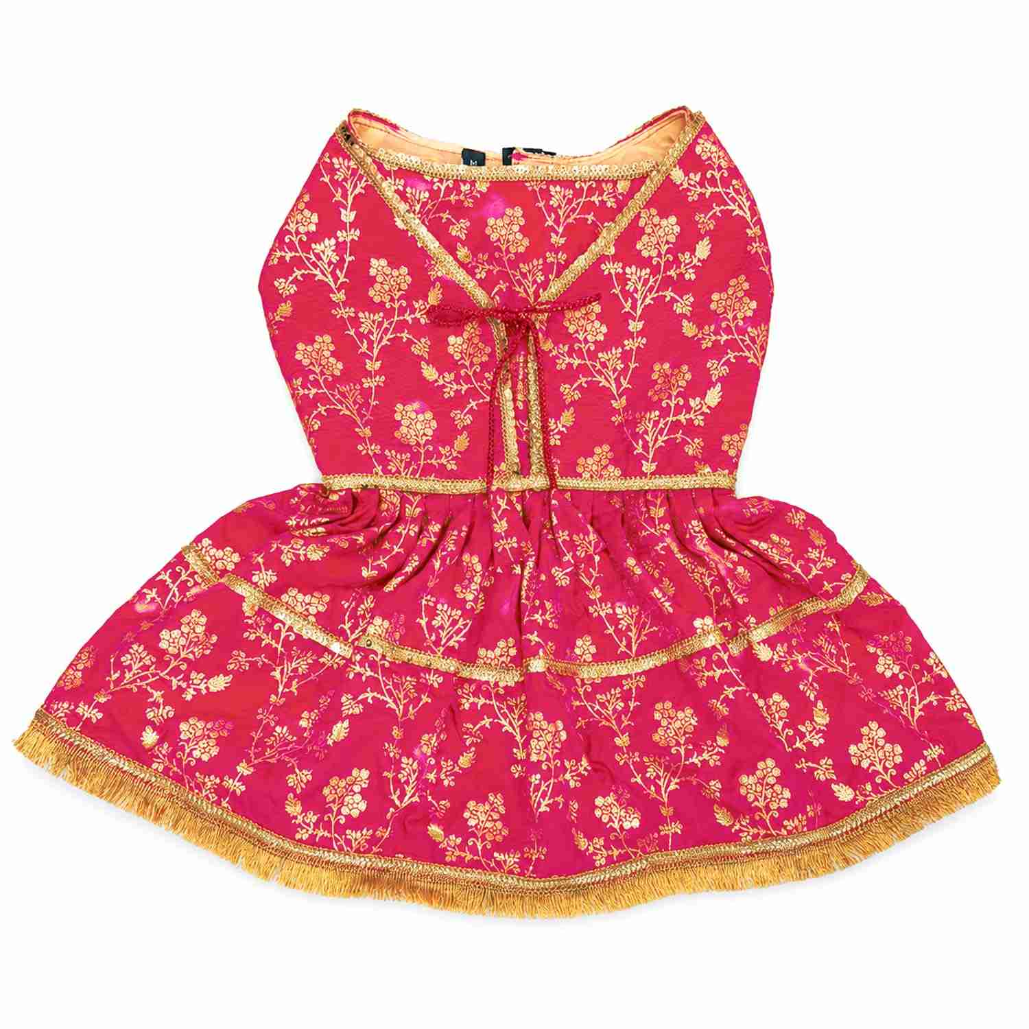 PawsIndia Traditional Royal Zari Dress for Cats - Pink