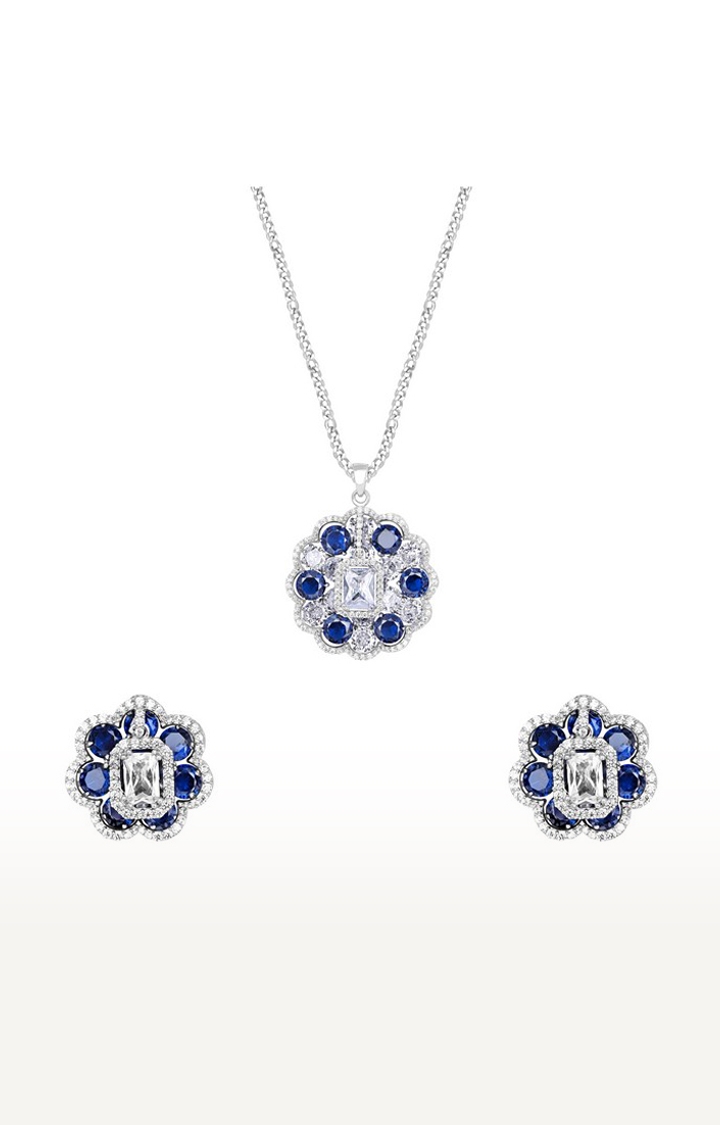Elegant Midnight BlossomSilver Necklace Set with Pendants and Earrings