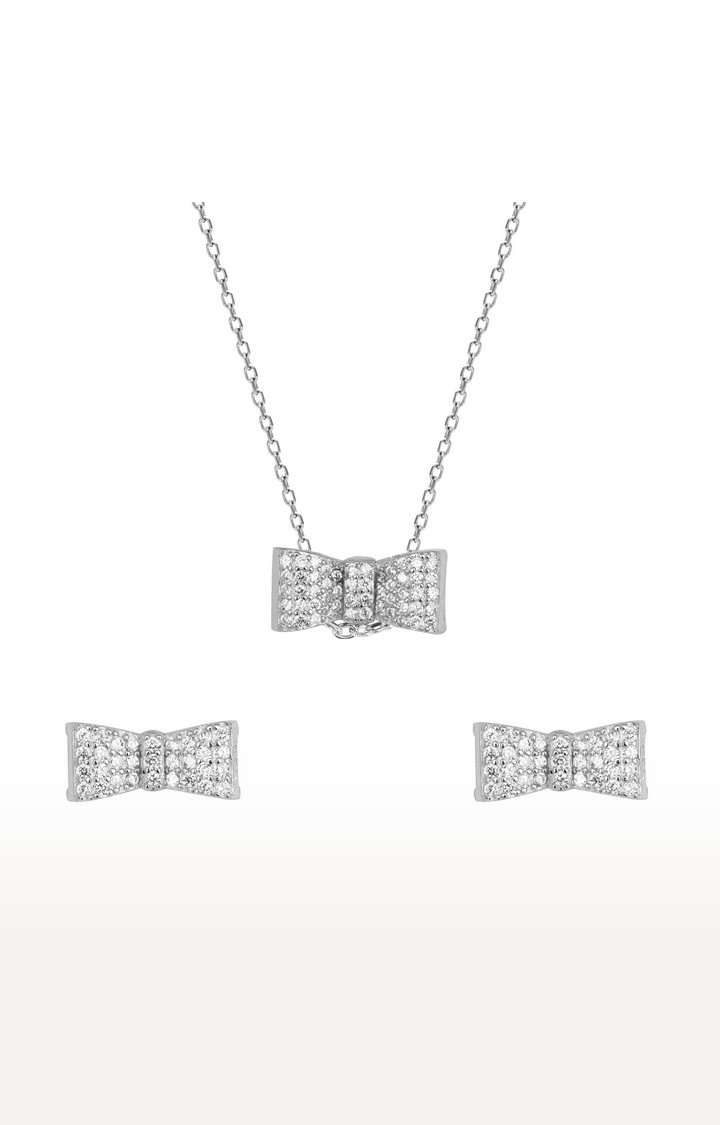 Dazzling Bowtique Silver 92.5 Pendant Set with Earrings by Touch925